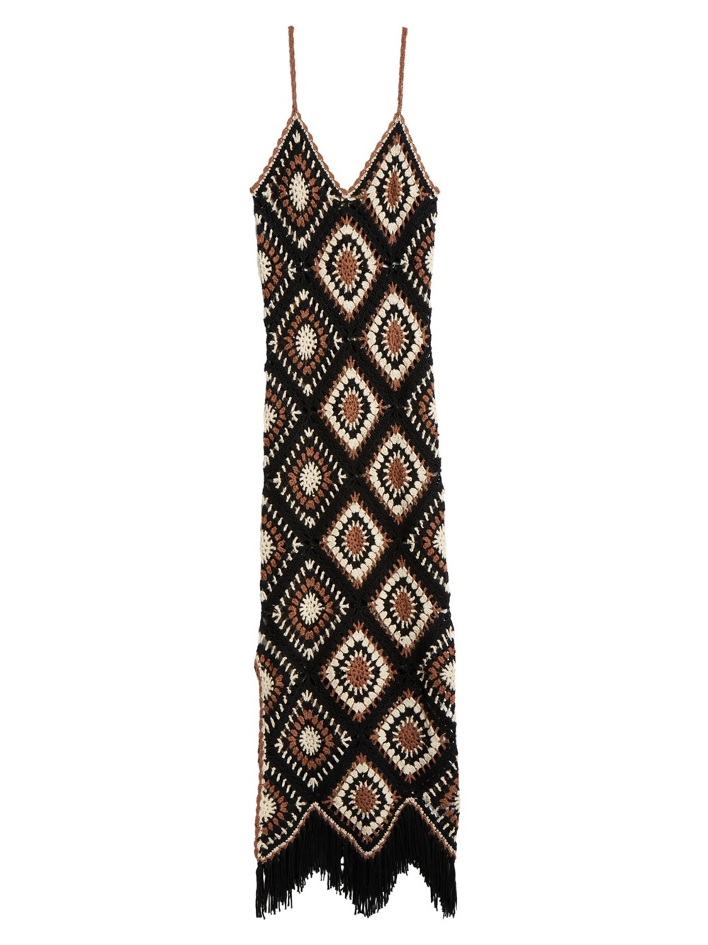 Nordstrom ELAN Aleki Black Multi Crochet Fringe Maxi Dress